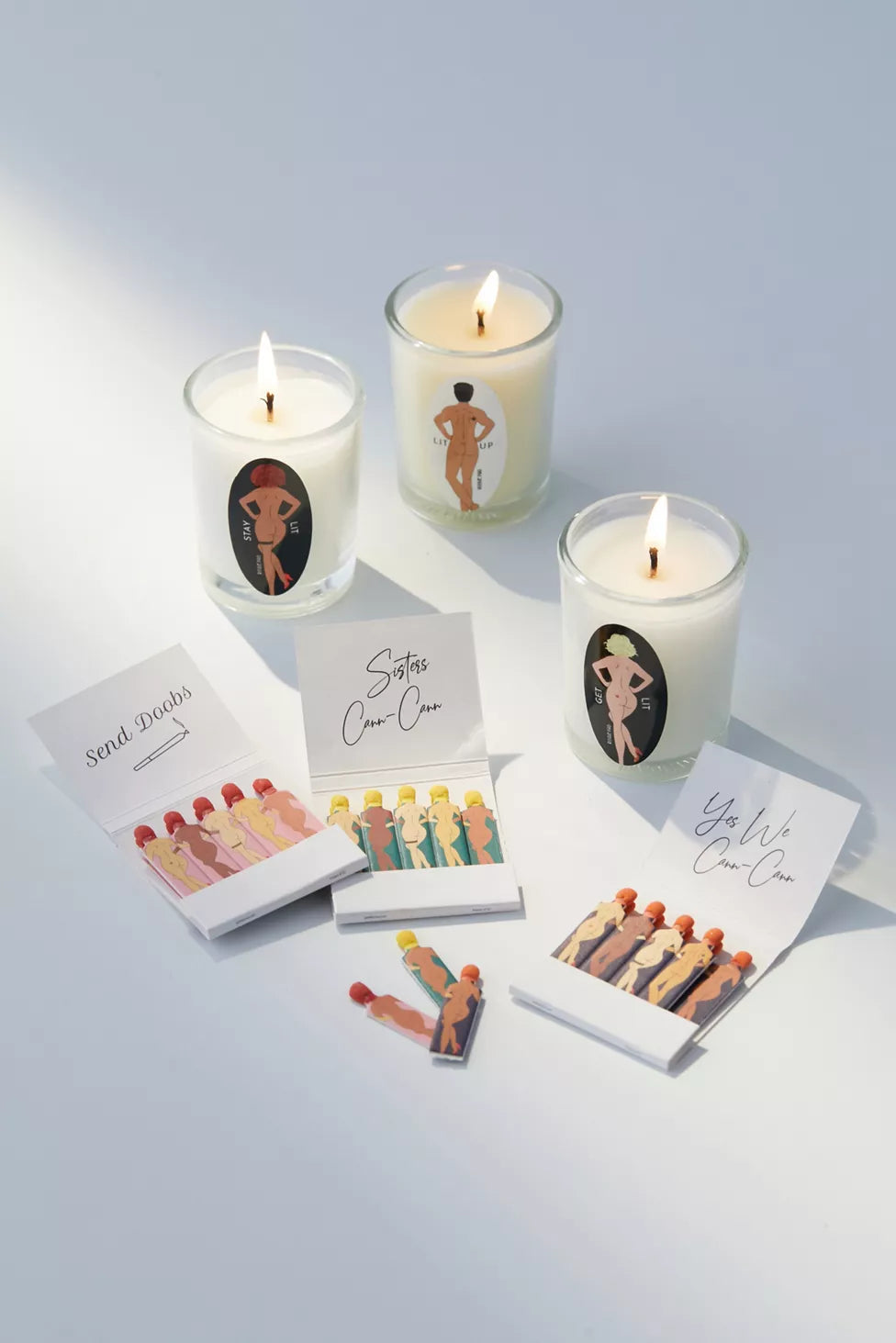 Cann-Canndle Gift Set: 3 SendNudes Organic Massage Votive Candles + 3 SendNudes Matchbooks