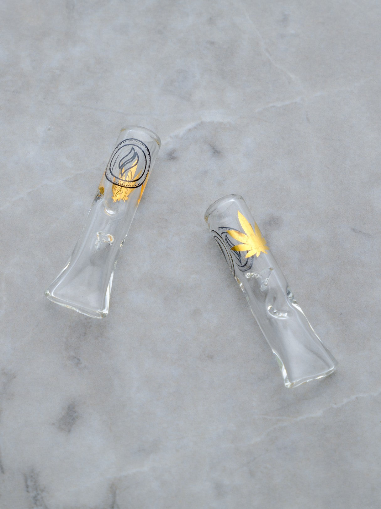 Reusable Glass Tips With Gold Cannabis Leaf: 2 Pack
