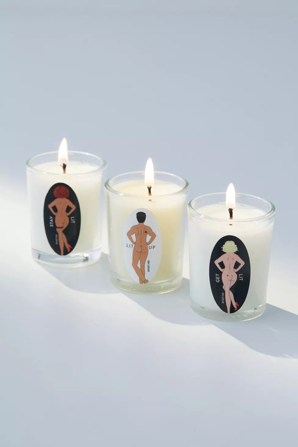 Cann-Canndle Gift Set: 3 SendNudes Organic Massage Votive Candles + 3 SendNudes Matchbooks