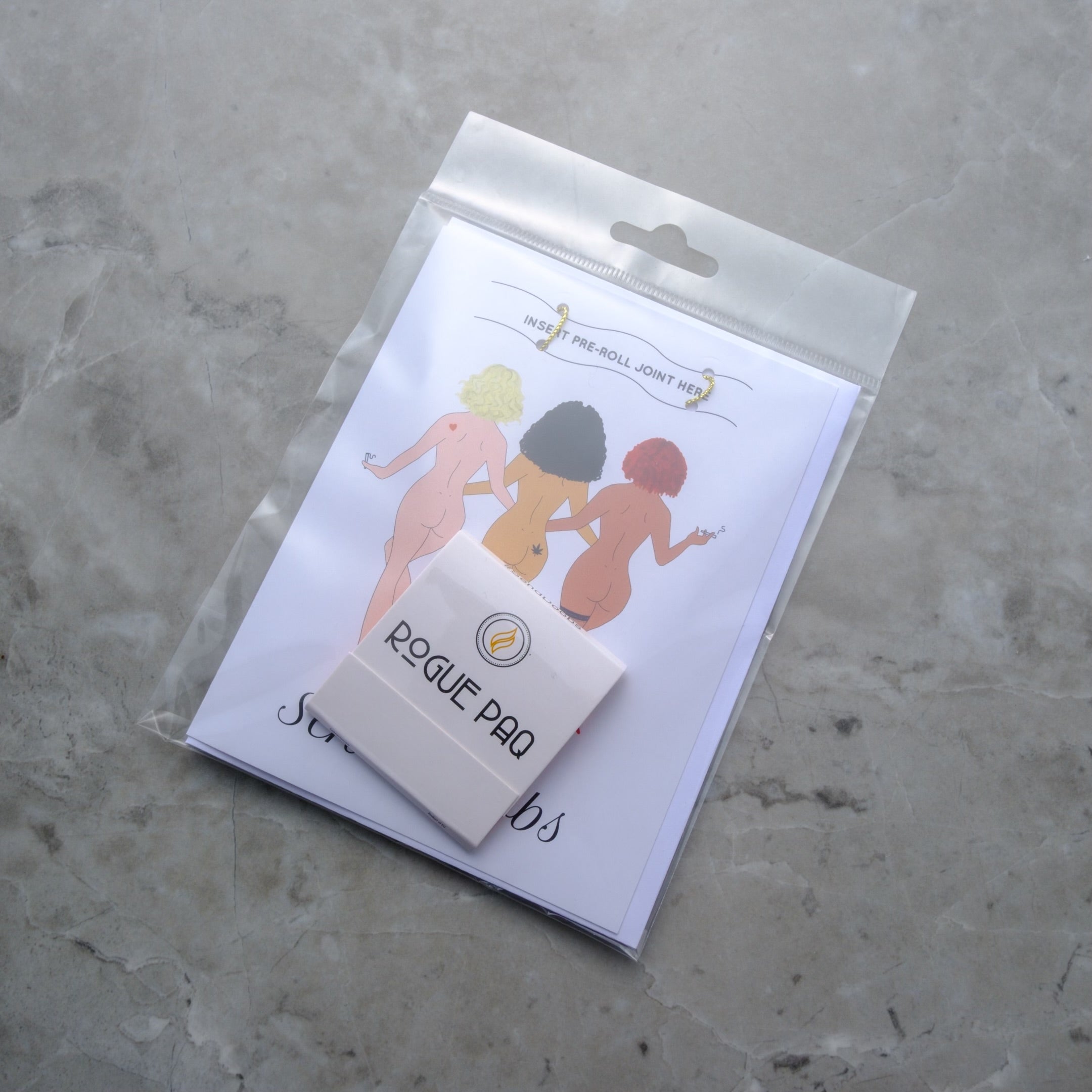 SendNudes Send Doobs greeting card and matchbook bundle; a playful, high-design stationery set featuring vintage-style cannabis illustrations for the modern smoker