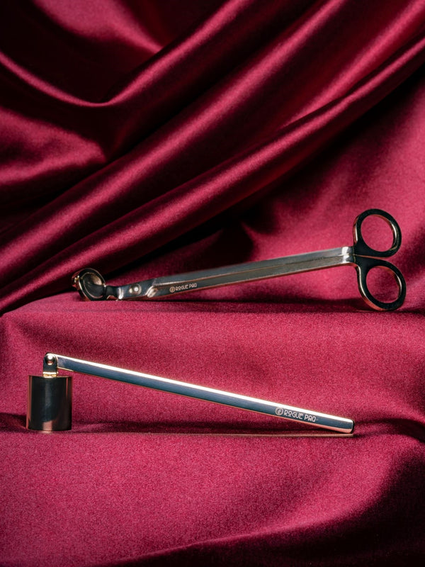 Rogue Paq Candle Accessory Gift Set: Gold Toned Wick Trimmer and Snuffer