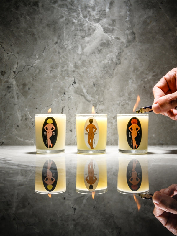 Rogue Paq CANN-CANNDLE Gift Set: 3 SendNudes Organic Hand Poured Massage Votives + 3 SendNudes Matchbooks